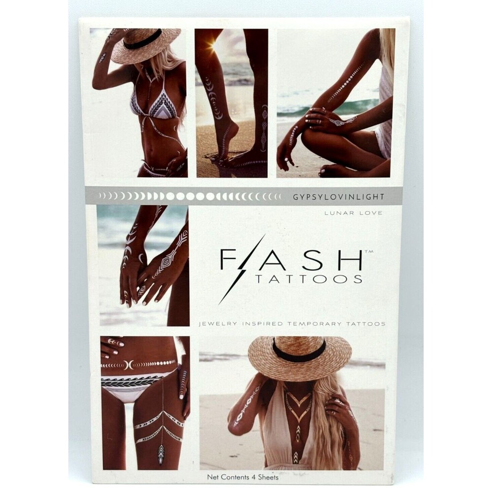 Flash Tattoos Lunar Love Authentic Metallic Temporary Tattoos 4 Sheet Pack